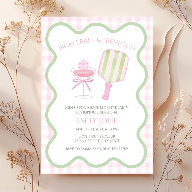 Pickleball & Prosecco Preppy Modern Bachelorette Einladung (Pickleball & Prosecco Bachelorette Party Invitation)