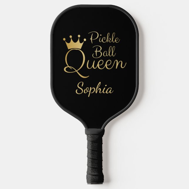 Pickleball Queen Black and Gold mit Namen Pickleball Schläger (Vorderseite)
