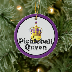 Pickleball Queen, Gelbball Lila, Goldkrone Keramik Ornament