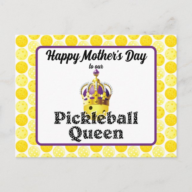 Pickleball Queen, Gelbball Lila, Goldkrone Postkarte (Vorderseite)