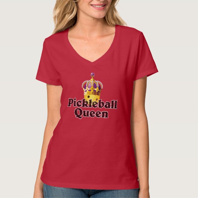 Pickleball Queen, Gelbball Lila, Goldkrone T-Shirt (Vorderseite)