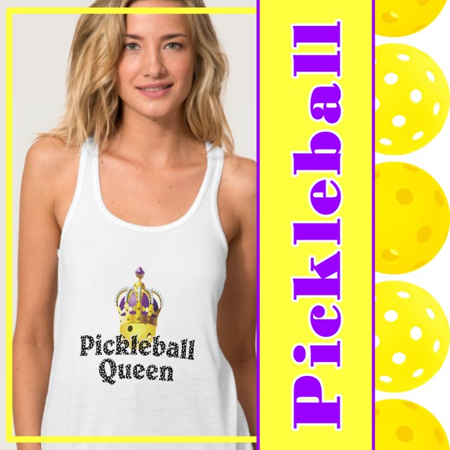 Pickleball Queen, Gelbball Lila, Goldkrone Tank Top (pickleball queen yellow pickleball in gold crown with purple.)