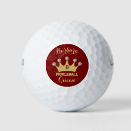 Pickleball Queen Glam Glitz Monogram Name Gold Golfball