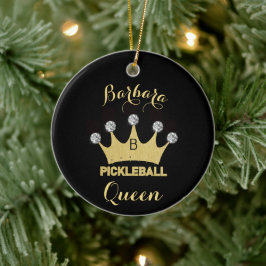 Pickleball Queen Glam Glitz Monogram Name Gold Keramik Ornament