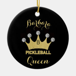 Pickleball Queen Glam Glitz Monogram Name Gold Keramik Ornament