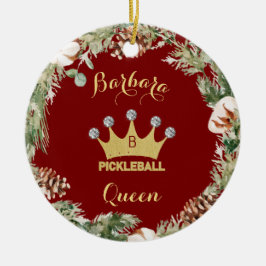 Pickleball Queen Glam Glitz Monogram Name Keramik Ornament