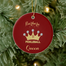 Pickleball Queen Glam Glitz Monogram Name Keramik Ornament