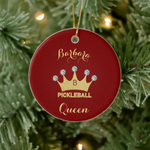 Pickleball Queen Glam Glitz Monogram Name Keramik Ornament