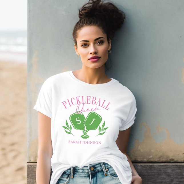 Pickleball Queen Logo Monogram Individuelle Name T-Shirt (Von Creator hochgeladen)