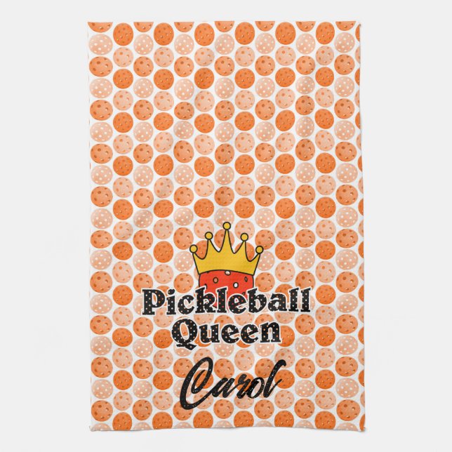 Pickleball Queen Orange Ball in Crown Personalisie Geschirrtuch (Vertikal)
