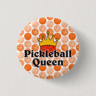 Pickleball Queen - Orange Ball Wear Gold Crown Button
