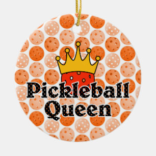 Pickleball Queen - Orange Ball Wear Gold Crown Keramik Ornament