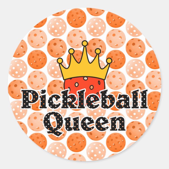 Pickleball Queen - Orange Ball Wear Gold Crown Runder Aufkleber (Vorderseite)