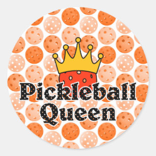 Pickleball Queen - Orange Ball Wear Gold Crown Runder Aufkleber