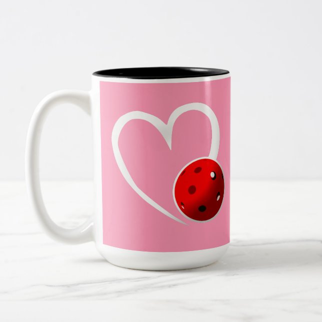 Pickleball Rating Valentine Heart Red Pink Zweifarbige Tasse (Links)
