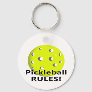 Pickleball-Regeln! mit gelbem schwarzem Text Schlüsselanhänger