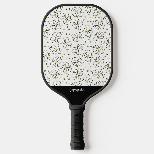 PIckleball Retro Daisy Blume Gelber Polka Dot Schläger (Vorderseite)