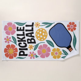 Pickleball Retro Floral Paddle Beach Handtuch