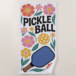 Pickleball Retro Floral Paddle Beach Handtuch