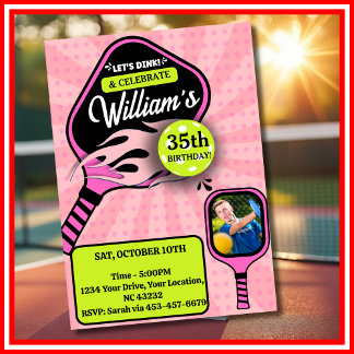 Pickleball RETRO Pink Sports FOTO Geburtstag Einladung