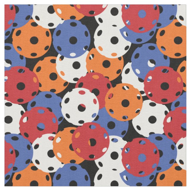 Pickleball - rot, orange, wiit, blau auf schwarz stoff (Nahaufnahme)