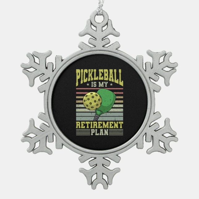 Pickleball - Ruhestand bei Pickleball Schneeflocken Zinn-Ornament (Vorderseite)
