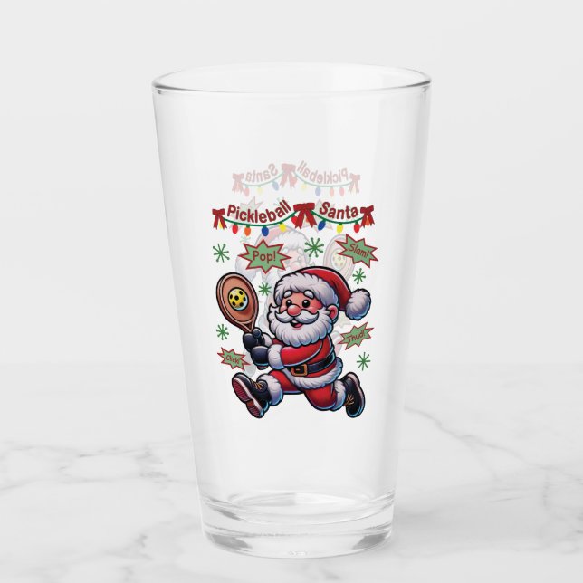 Pickleball Santa Claus Weihnachten Glas (Vorderseite)