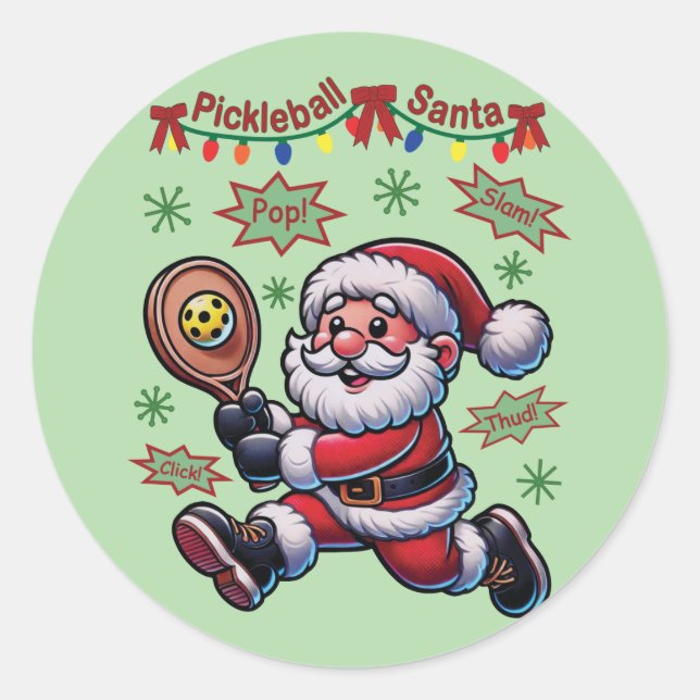 Pickleball Santa Claus Weihnachten Runder Aufkleber (Vorderseite)