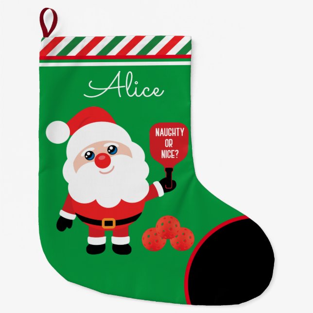 Pickleball 🎅 Santa  Großer Weihnachtsstrumpf (Vorderseite)