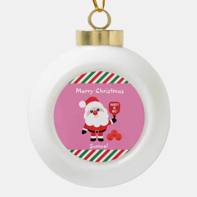 Pickleball 🎅 Santa Keramik Ball Keramik Kugel-Ornament (Vorderseite)