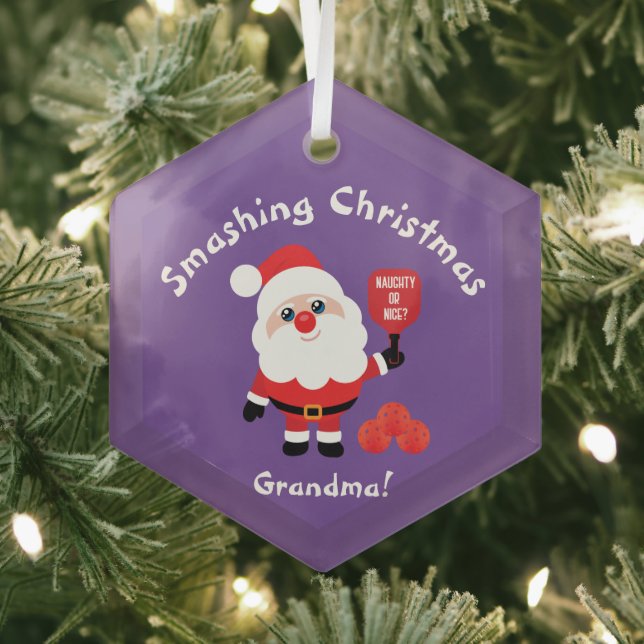 Pickleball 🎅 Santa lila Glass Ornament Aus Glas (Insitu)