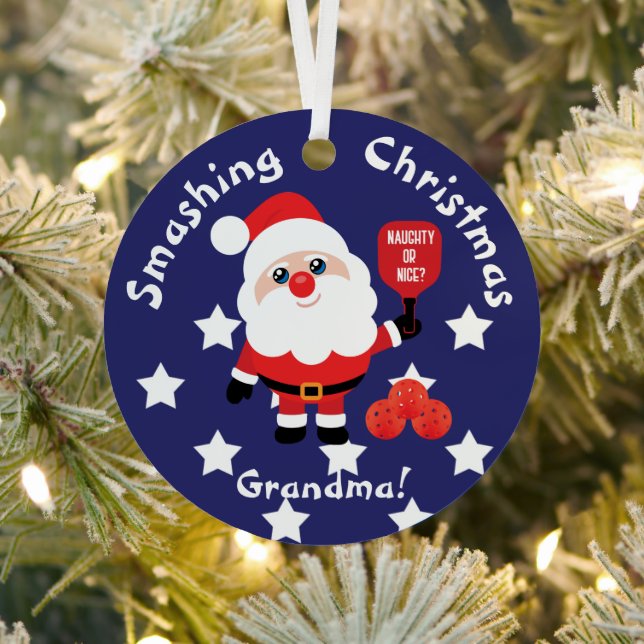 Pickleball 🎅 Santa Ornament Aus Metall (InSitu)