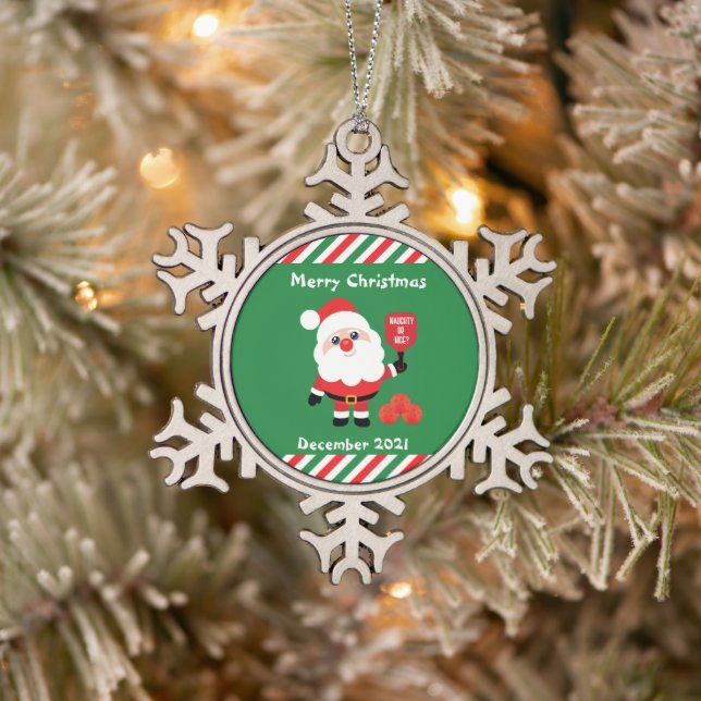 Pickleball 🎅 Santa Schneeflocken Zinn-Ornament (Baum)