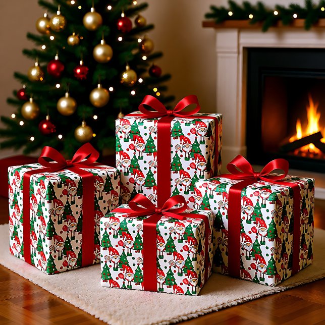 Pickleball Santas und Weihnachtsbäume Geschenkpapier (Pickleball Santas and Christmas trees Wrapping Paper)