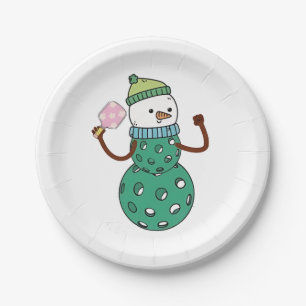 Pickleball Schneemann Lustiges Weihnachten Xmas  Pappteller
