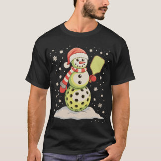 Pickleball Schneemann Santa Hut Weihnachtslichter T-Shirt