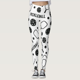 Pickleball Schwarz-Weiß-Muster Court Grafik Leggings