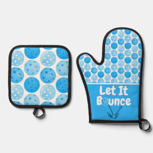 Pickleball Serve Ließ It Bounce Blue Personalisier Ofenhandschuh & Topflappen-Set