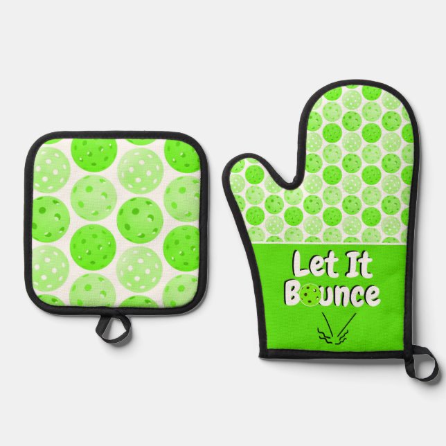 Pickleball Serve Ließ It Bounce Green Personalisie Ofenhandschuh & Topflappen-Set (Vorderseite)