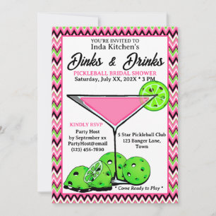 Pickleball-Shower-Dinks & Drinks Pink Chevron Einladung