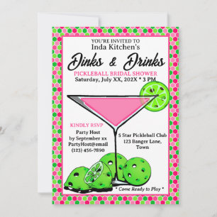 Pickleball-Shower-Dinks & Drinks Pink Honeycomb Einladung