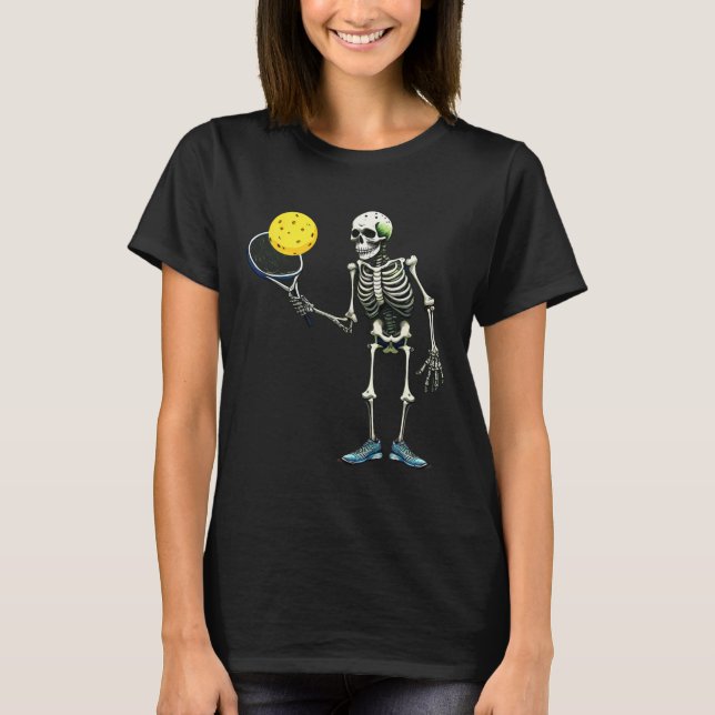 Pickleball Skeleton T-Shirt Halloween Kostüm Pickl (Vorderseite)