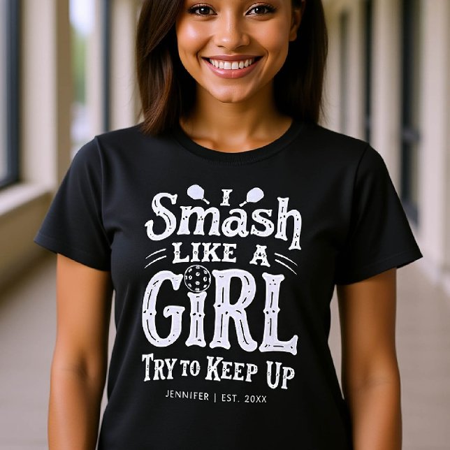 Pickleball Smash Funny Gift Typ Personalisiert T-Shirt (pickleball gift funny shirt women typography birthday christmas club mom friend personalized)