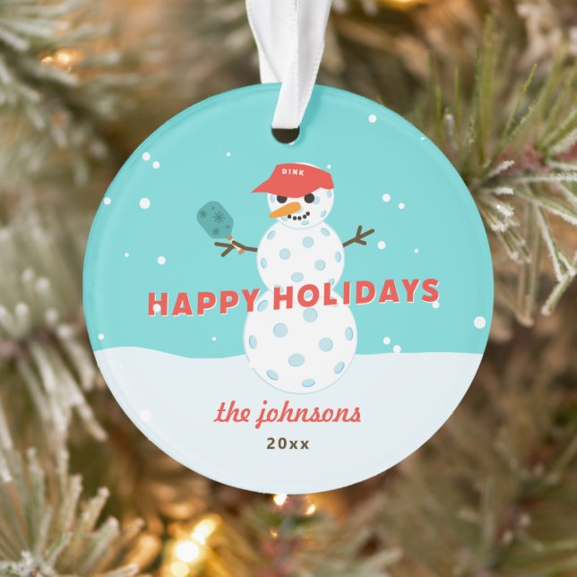 Pickleball Snowman Custom Holiday Acrylic Ornament (Baum)