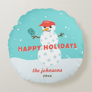 Pickleball Snowman Custom Holiday Funny Rundes Kissen
