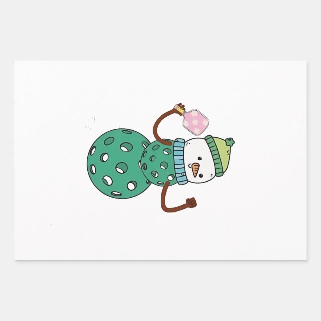 Pickleball Snowman Funny Christmas Geschenkpapier Set (Vorderseite)
