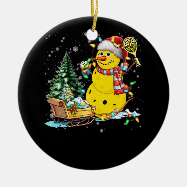 Pickleball Snowman Weihnachtsmannmütze Lights Chri Keramik Ornament (Vorne)