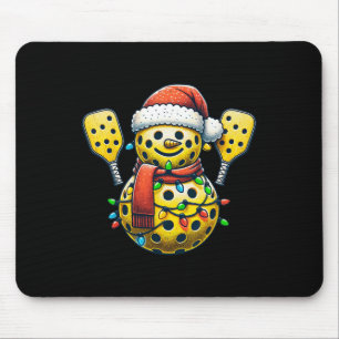 Pickleball Snowman Weihnachtsmannmütze Lights Chri Mousepad