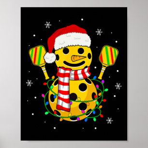 Pickleball Snowman Weihnachtsmannmütze Lights Chri Poster