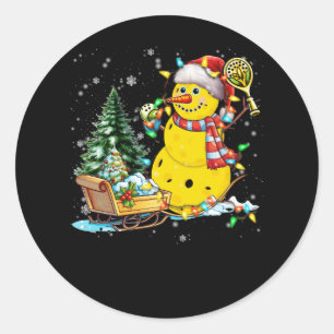 Pickleball Snowman Weihnachtsmannmütze Lights Chri Runder Aufkleber